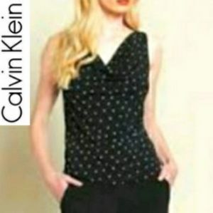 Calvin Klein Cowl Neck One Strap Shoulder Top Navy/White Polka Dots